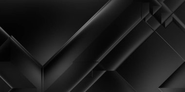 Siyah üç boyutlu geometrik arkaplan. Moda lüks minimalist tasarım. Geometrik şablon. Karanlık elementleri olan birinci sınıf soyut duvar kâğıdı. Poster, broşür, sunum, web sitesi için özel tasarım.