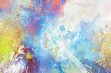 Soyut arkaplanda pürüzlü fırça darbeleri. Fırça boyası. Renkli boya darbeleri. Eşsiz duvar sanatı. Tuvaldeki modern sanat. Renkli çağdaş sanat eserleri.