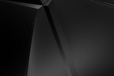 Lüks minimalist tasarım. Fütürist şablon. Karanlık elementleri olan birinci sınıf soyut duvar kâğıdı. Zarif bir zemin. Siyah üç boyutlu geometrik arkaplan. Poster, broşür, sunum için tasarım.