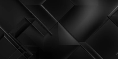 Siyah üç boyutlu geometrik arkaplan. Moda lüks minimalist tasarım. Geometrik şablon. Karanlık elementleri olan birinci sınıf soyut duvar kâğıdı. Poster, broşür, sunum, web sitesi için özel tasarım.