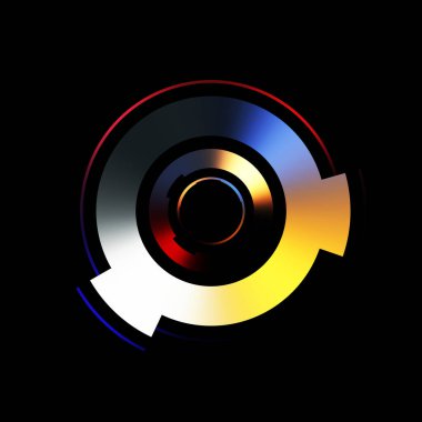 Gelecekçi hud arayüzü elementi. Soyut geometrik arkaplan. Dijital teknolojinin grafiksel çizimi siyah arkaplanda izole edildi..