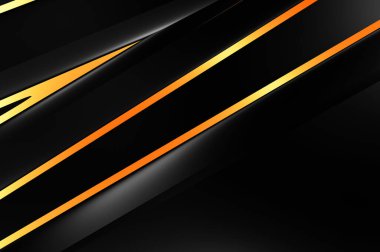 Metin için kopyalama alanı olan soyut siyah paneller. Üç boyutlu illüstrasyon. Renkli ışık özellikli koyu renk tasarım şablonu. Zarif geometrik parlak çizgili arka plan. Minimalist geometrik kapak grafiği.