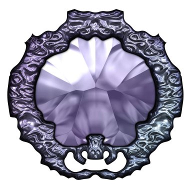 Beyaz arka planda izole bir mücevher. Mücevherli bir fantezi mücevherin 3 boyutlu görüntüsü. Masal elementi. Lüks grafik duvar kağıdı.