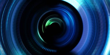 Fotoğraf makinesi konsepti. Soyut arkaplan. Dönen ışık ışınları. Hareketli kavramsal duvar kağıdı. Grafik dijital illüstrasyon. Parlayan neon ışıkları. Parlak sunum tasarım şablonu.