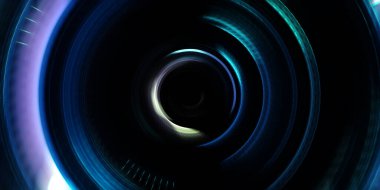 Fotoğraf makinesi konsepti. Soyut arkaplan. Dönen ışık ışınları. Hareketli kavramsal duvar kağıdı. Grafik dijital illüstrasyon. Parlayan neon ışıkları. Parlak sunum tasarım şablonu.