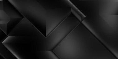 Siyah üç boyutlu geometrik arkaplan. Moda lüks minimalist tasarım. Geometrik şablon. Karanlık elementleri olan birinci sınıf soyut duvar kâğıdı. Poster, broşür, sunum, web sitesi için özel tasarım.