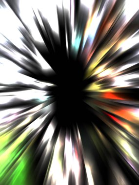 Siyah arkaplanda izole edilmiş dinamik ışık ışınları. Parlayan renkli ışık parçacıklarının grafiksel 2d çizimi.