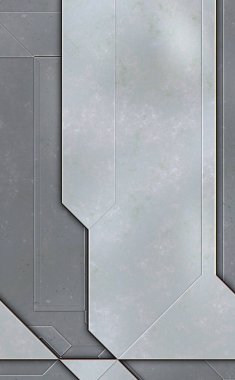 Katmanlı paneller. Fütürist soyut duvar kağıdı. Geometrik teknolojik yansıtıcı arka plan 3D metalik doku. Uzay gemisi desen yüzeyi.