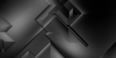Siyah üç boyutlu geometrik arkaplan. Moda lüks minimalist tasarım. Geometrik şablon. Karanlık elementleri olan birinci sınıf soyut duvar kâğıdı. Poster, broşür, sunum, web sitesi için özel tasarım.