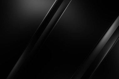 Geometrik katmanlı 3 boyutlu siyah arkaplan. Soyut koyu fütüristik duvar kağıdı. Zarif, parlak çizgili arka plan. Poster, broşür, sunum ve web sitesi için geometrik şablon tasarımı.