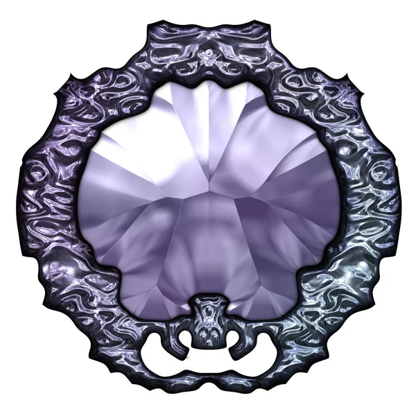 Beyaz arka planda izole bir mücevher. Mücevherli bir fantezi mücevherin 3 boyutlu görüntüsü. Masal elementi. Lüks grafik duvar kağıdı.