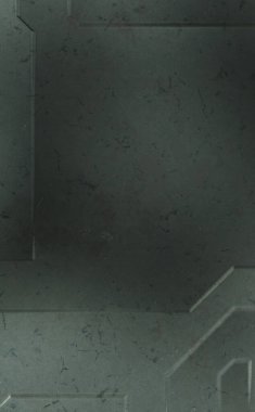 Çukur SciFi panelleri duvar. Üç boyutlu illüstrasyon. Gelecekçi kavramsal tasarım arka planı. Uzay gemisi desenli duvar kağıdı. Fırçalanmış teknoloji desen yüzeyi. 