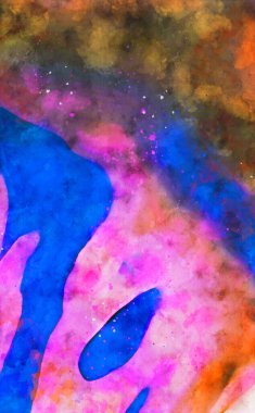 Kova desenli illüstrasyon. Çağdaş ve modern doku. Soyut renk boyama arka planı. Yaratıcı ve sanatsal duvar kağıdı. Fırçalanmış şekilleri ve lekeleri olan sanatsal duvar..