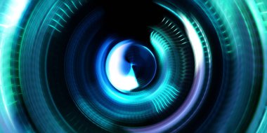 Fotoğraf makinesi konsepti. Soyut arkaplan. Dönen ışık ışınları. Hareketli kavramsal duvar kağıdı. Grafik dijital illüstrasyon. Parlayan neon ışıkları. Parlak sunum tasarım şablonu.