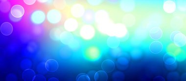 Kavramsal ışıklar duvar kağıdı. Güzel soyut çok renkli bokeh çemberleri parçacıklarla çevrili. Metninizi veya başlığınızı göstermek için boşluk ile odaklanmış olmayan canlı illüstrasyon. 