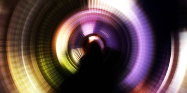 Parlayan neon ışıkları. Parlak sunum tasarım şablonu. Fotoğraf makinesi konsepti. Soyut arkaplan. Dönen ışık ışınları. Hareketli kavramsal duvar kağıdı. Grafik dijital illüstrasyon. 