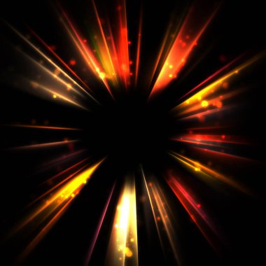 Işık huzmeleri ve parlayan parçacıkların kesiştiği güzel bir zemin. Canlı renkli ışıkların duvar kâğıdı. Parlak ışık görüntüsü.