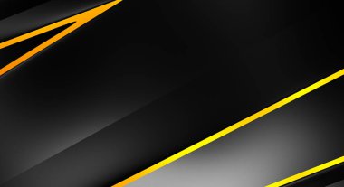 Metin için kopyalama alanı olan soyut siyah paneller. Üç boyutlu illüstrasyon. Renkli ışık özellikli koyu renk tasarım şablonu. Zarif geometrik parlak çizgili arka plan. Minimalist geometrik kapak grafiği.