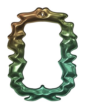Üç boyutlu metalik illüstrasyon. Beyaz arka planda izole edilmiş fantezi çerçevesi. Davetiyeler, posterler, menü, hatıra defteri ve sunum için mükemmel. Metnin için şablon.