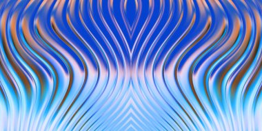 Renkli dalgalı yansıtıcı duvar kağıdının üç boyutlu çizimi. Duvar kağıdı, afiş, arkaplan, kart, kitap kapağı veya web sitesi için grafiksel illüstrasyon. Soyut parlak arkaplan.