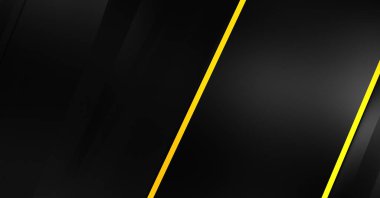 Metin için kopyalama alanı olan soyut siyah paneller. Üç boyutlu illüstrasyon. Renkli ışık özellikli koyu renk tasarım şablonu. Zarif geometrik parlak çizgili arka plan. Minimalist geometrik kapak grafiği.