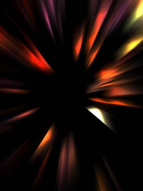 Siyah arkaplanda izole edilmiş dinamik ışık ışınları. Parlayan renkli ışık parçacıklarının grafiksel 2d çizimi.