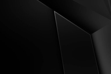 Lüks minimalist tasarım. Fütürist şablon. Karanlık elementleri olan birinci sınıf soyut duvar kâğıdı. Zarif bir zemin. Siyah üç boyutlu geometrik arkaplan. Poster, broşür, sunum için tasarım.