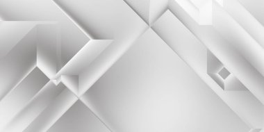 Beyaz 3d geometrik arka plan. Karanlık elementleri olan birinci sınıf soyut duvar kâğıdı. Poster, broşür, sunum ve web sitesi için özel tasarım. Moda lüks minimalist tasarım. Geometrik şablon. 