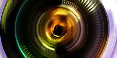 Fotoğraf makinesi konsepti. Soyut arkaplan. Dönen ışık ışınları. Hareketli kavramsal duvar kağıdı. Grafik dijital illüstrasyon. Parlayan neon ışıkları. Parlak sunum tasarım şablonu.