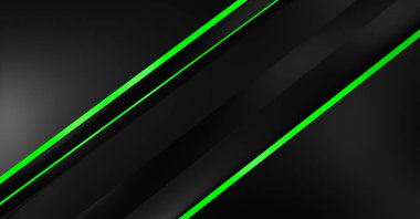 Metin için kopyalama alanı olan soyut siyah paneller. Üç boyutlu illüstrasyon. Renkli ışık özellikli koyu renk tasarım şablonu. Zarif geometrik parlak çizgili arka plan. Minimalist geometrik kapak grafiği.