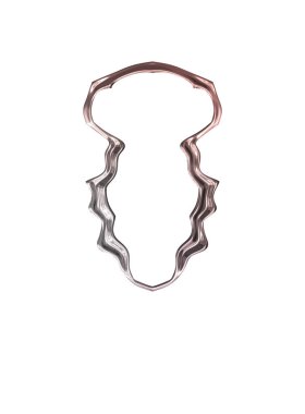 Üç boyutlu metalik illüstrasyon. Beyaz arka planda izole edilmiş fantezi çerçevesi. Davetiyeler, posterler, menü, hatıra defteri ve sunum için mükemmel. Metnin için şablon.