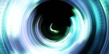 Fotoğraf makinesi konsepti. Soyut arkaplan. Dönen ışık ışınları. Hareketli kavramsal duvar kağıdı. Grafik dijital illüstrasyon. Parlayan neon ışıkları. Parlak sunum tasarım şablonu.