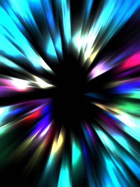 Siyah arkaplanda izole edilmiş dinamik ışık ışınları. Parlayan renkli ışık parçacıklarının grafiksel 2d çizimi.