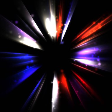 Işık huzmeleri ve parlayan parçacıkların kesiştiği güzel bir zemin. Canlı renkli ışıkların duvar kâğıdı. Parlak ışık görüntüsü.