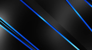 Metin için kopyalama alanı olan soyut siyah paneller. Üç boyutlu illüstrasyon. Renkli ışık özellikli koyu renk tasarım şablonu. Zarif geometrik parlak çizgili arka plan. Minimalist geometrik kapak grafiği.