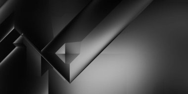 Siyah üç boyutlu geometrik arkaplan. Moda lüks minimalist tasarım. Geometrik şablon. Karanlık elementleri olan birinci sınıf soyut duvar kâğıdı. Poster, broşür, sunum, web sitesi için özel tasarım.