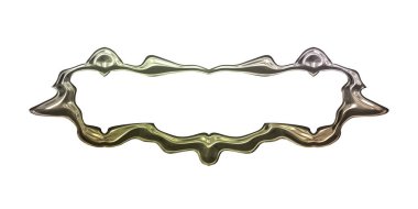 Üç boyutlu metalik illüstrasyon. Beyaz arka planda izole edilmiş fantezi çerçevesi. Davetiyeler, posterler, menü, hatıra defteri ve sunum için mükemmel. Metnin için şablon.