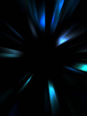 Siyah arkaplanda izole edilmiş dinamik ışık ışınları. Parlayan renkli ışık parçacıklarının grafiksel 2d çizimi.