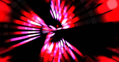 Siyah arkaplanda dönen ışık gösterisi. Lüks çizgiler. Parlak kıvrımlı duvar kağıdı. Uzay tüneli. Dönen ışık çemberi ya da maytap izi. Parlak konsept çizimi.