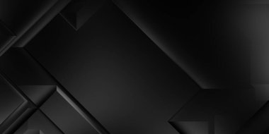 Siyah üç boyutlu geometrik arkaplan. Moda lüks minimalist tasarım. Geometrik şablon. Karanlık elementleri olan birinci sınıf soyut duvar kâğıdı. Poster, broşür, sunum, web sitesi için özel tasarım.