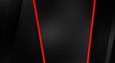 Metin için kopyalama alanı olan soyut siyah paneller. Üç boyutlu illüstrasyon. Renkli ışık özellikli koyu renk tasarım şablonu. Zarif geometrik parlak çizgili arka plan. Minimalist geometrik kapak grafiği.