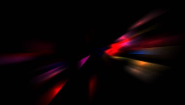 Parlayan ışıkları hareket ettirmenin havalı arka planı. Tasarımınız için canlı renkli bir portal şablonu. Işık ışınları ve hareket halindeki ışıldayan parçacıklar bir solucan deliği şekli oluşturuyor..