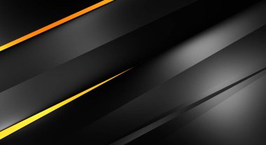 Metin için kopyalama alanı olan soyut siyah paneller. Üç boyutlu illüstrasyon. Renkli ışık özellikli koyu renk tasarım şablonu. Zarif geometrik parlak çizgili arka plan. Minimalist geometrik kapak grafiği.