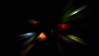 Parlayan ışıkları hareket ettirmenin havalı arka planı. Tasarımınız için canlı renkli bir portal şablonu. Işık ışınları ve hareket halindeki ışıldayan parçacıklar bir solucan deliği şekli oluşturuyor..