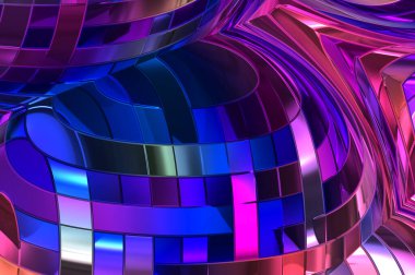 Metalik panel dokusunun 3 boyutlu çizimi. Renkli, parlak, soyut duvar kağıdı. Geometrik teknolojik parlak yansıtıcı arka plan. Yaratıcı parlak kavramsal arkaplan.