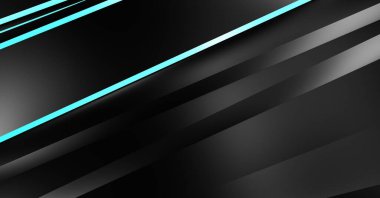 Metin için kopyalama alanı olan soyut siyah paneller. Üç boyutlu illüstrasyon. Renkli ışık özellikli koyu renk tasarım şablonu. Zarif geometrik parlak çizgili arka plan. Minimalist geometrik kapak grafiği.