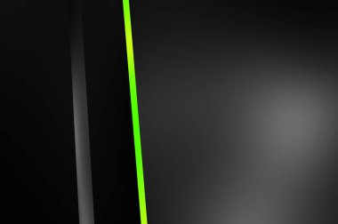 Metin için kopyalama alanı olan soyut siyah paneller. Üç boyutlu illüstrasyon. Renkli ışık özellikli koyu renk tasarım şablonu. Zarif geometrik parlak çizgili arka plan. Minimalist geometrik kapak grafiği.