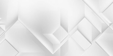 Beyaz 3d geometrik arka plan. Karanlık elementleri olan birinci sınıf soyut duvar kâğıdı. Poster, broşür, sunum ve web sitesi için özel tasarım. Moda lüks minimalist tasarım. Geometrik şablon. 
