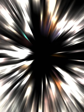 Siyah arkaplanda izole edilmiş dinamik ışık ışınları. Parlayan renkli ışık parçacıklarının grafiksel 2d çizimi.