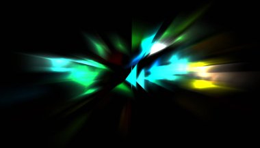 Parlayan ışıkları hareket ettirmenin havalı arka planı. Tasarımınız için canlı renkli bir portal şablonu. Işık ışınları ve hareket halindeki ışıldayan parçacıklar bir solucan deliği şekli oluşturuyor..